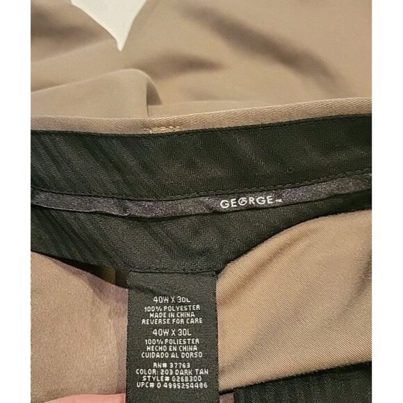George Khaki Chino Pants Mens 40x30 Beige Half Elastic Waist Straight Cotton - Picture 4 of 7